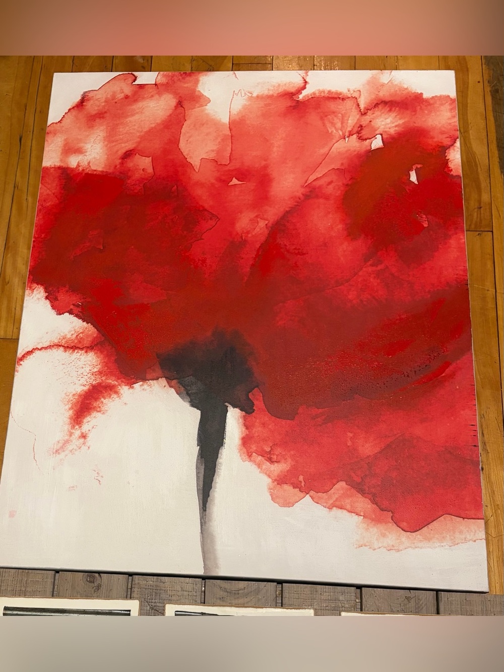 Modern Red Abstract Floral Canvas Art